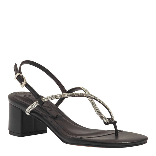 Sandália Santa Lolla Preta Tiras Strass Salto Bloco Médio
