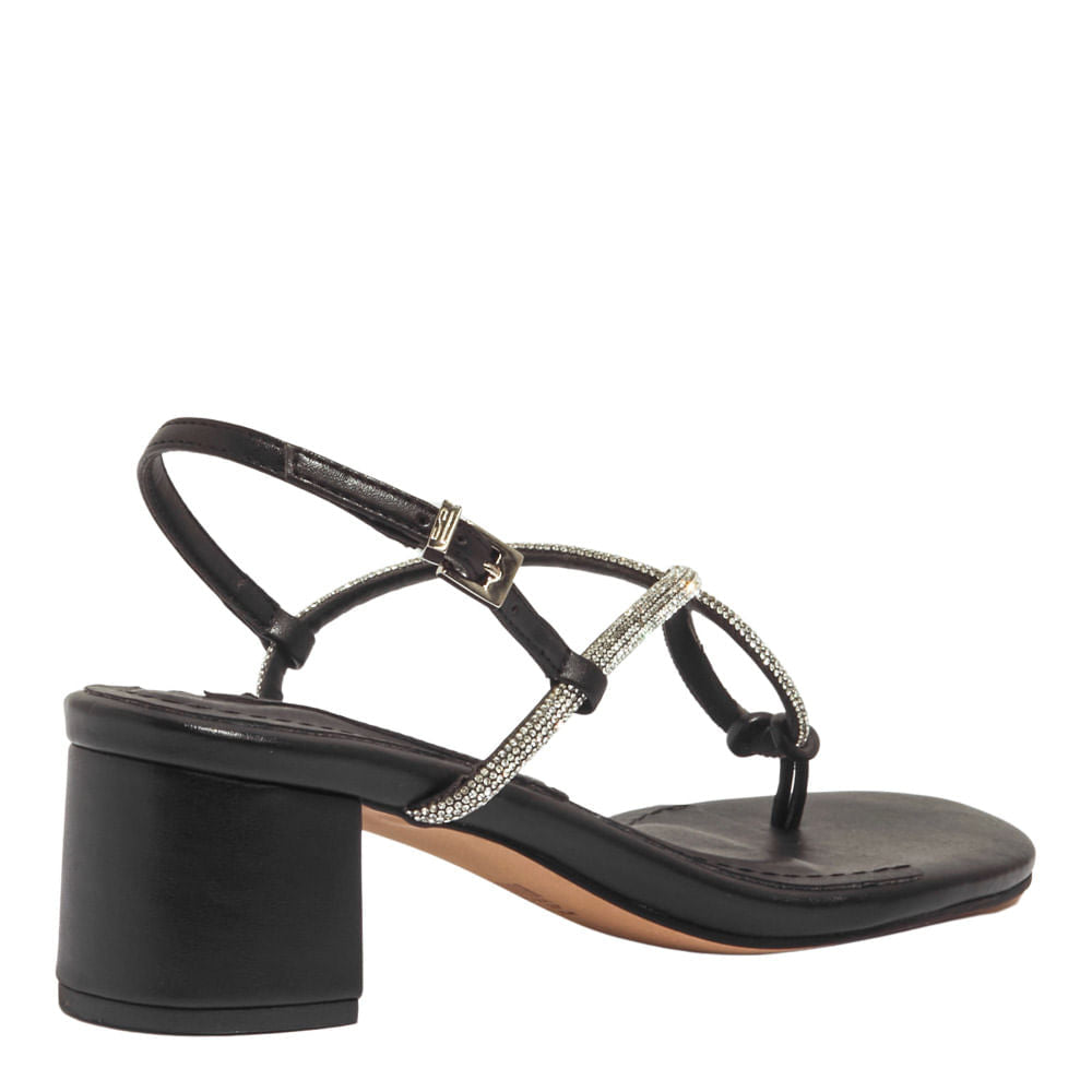 Sandália Santa Lolla Preta Tiras Strass Salto Bloco Médio