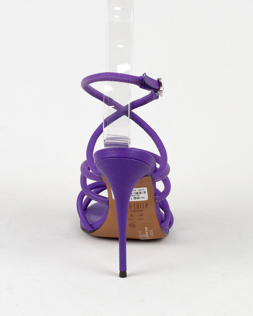 Sandália Santa Lolla Roxa Couro Salto Fino Alto