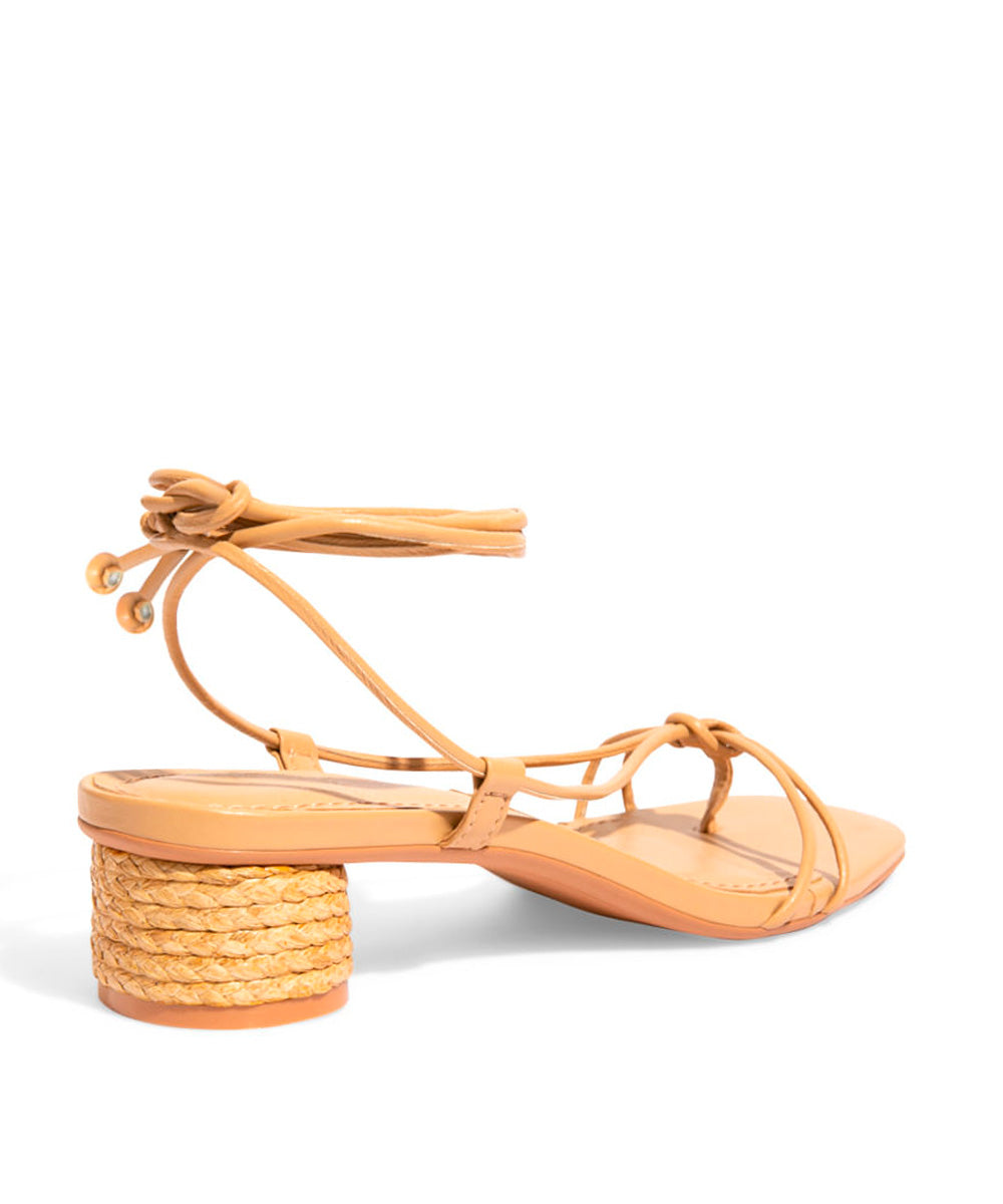 Sandália Santa Lolla Salto Bloco Corda Amarração Bege