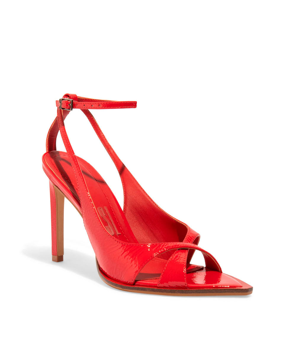 Sandália Santa Lolla Verniz Vermelho Salto Alto Bico Fino