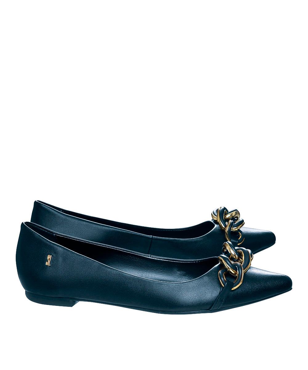 Sapatilha Santa Lolla Bico Fino Preta Correntes