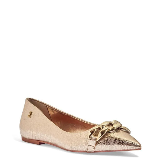 Sapatilha Santa Lolla Dourada Metalizada Correntes Bico Fino