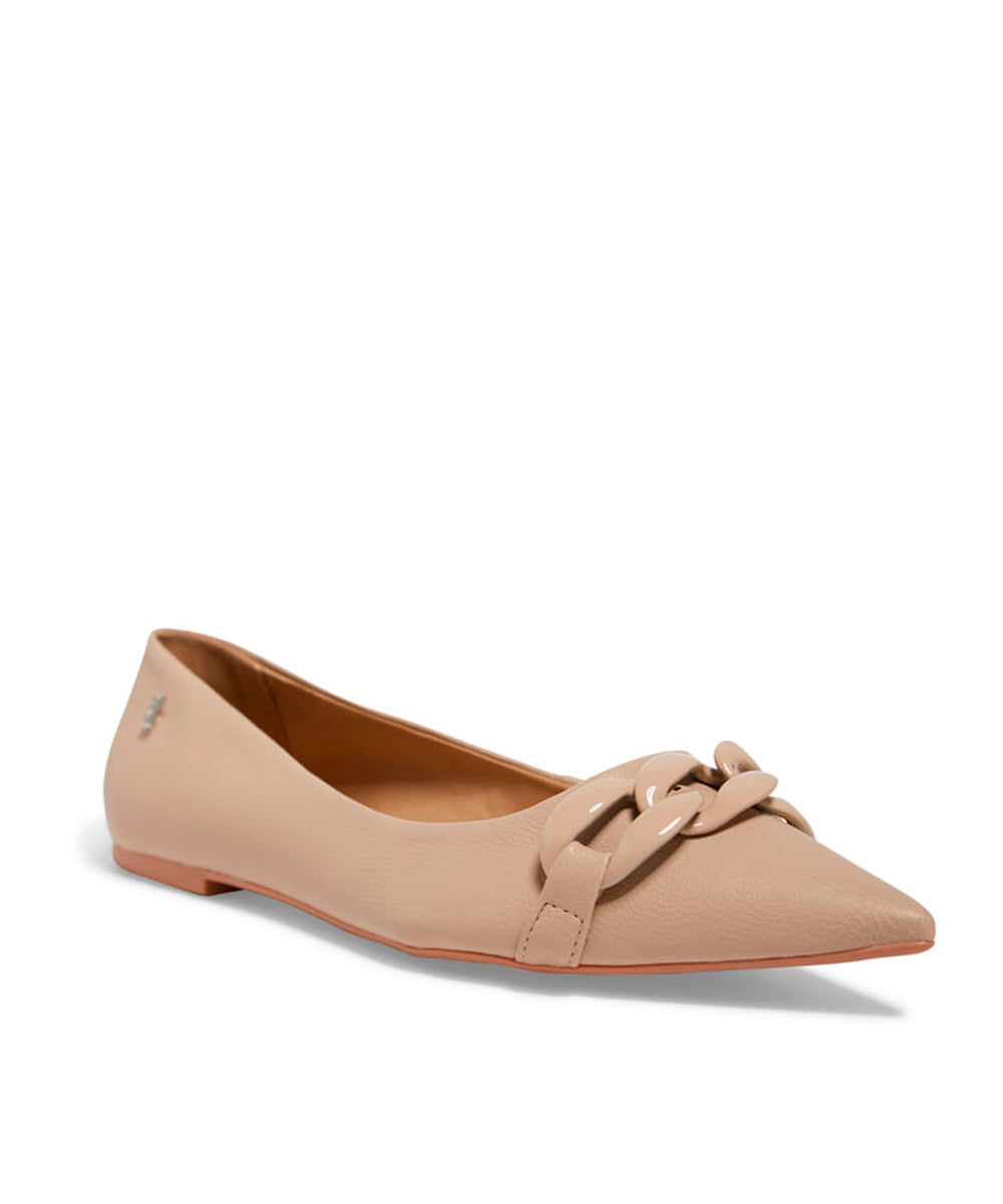 Sapatilha Santa Lolla Nude Palha Correntes Bico Fino