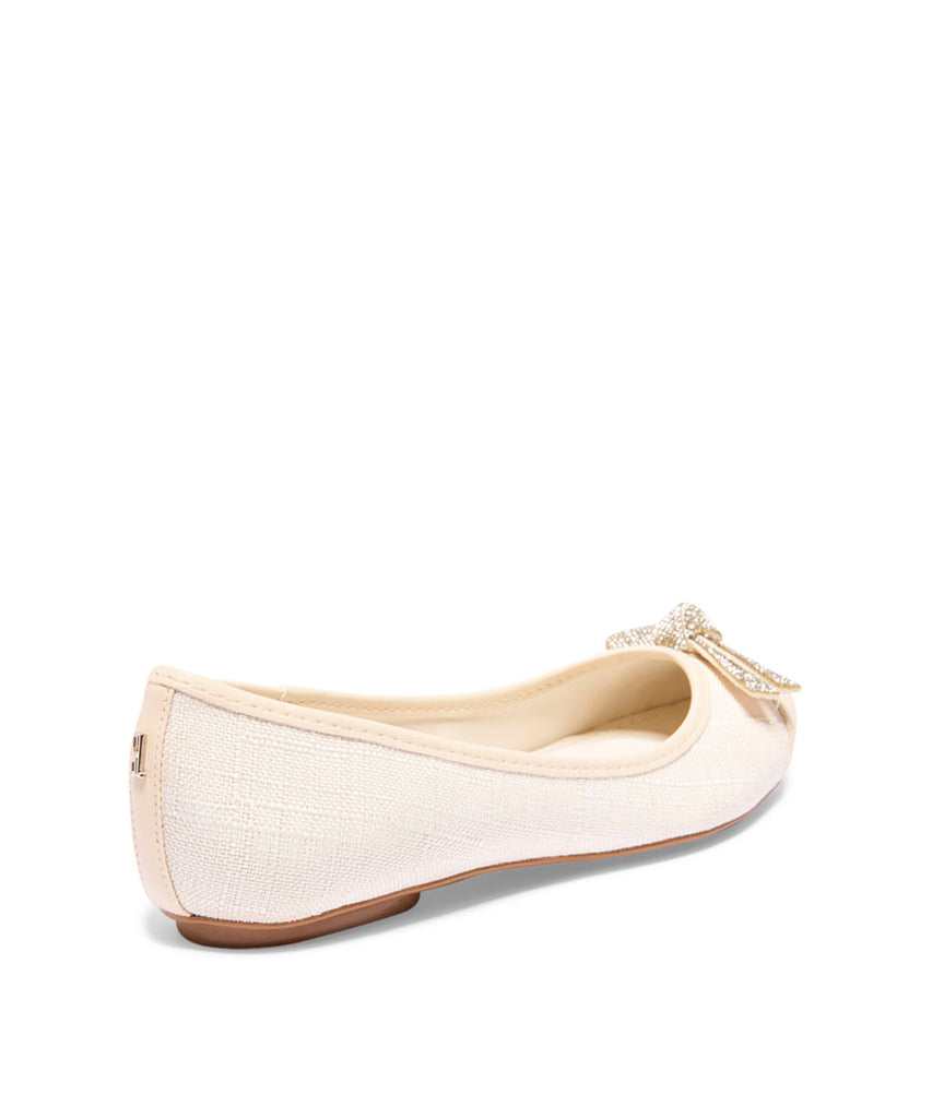 Sapatilha Santa Lolla Off White Linho Laço Strass