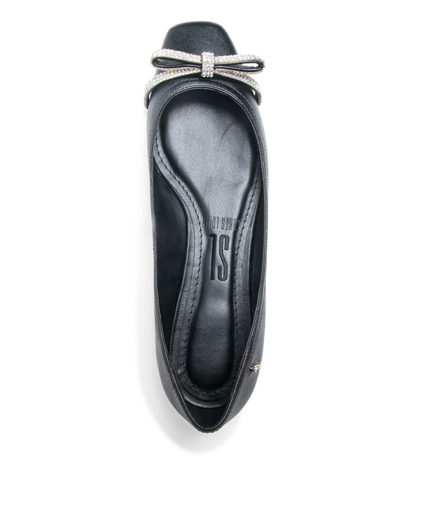 Sapatilha Santa Lolla Preta Laço Strass Bico Quadrado