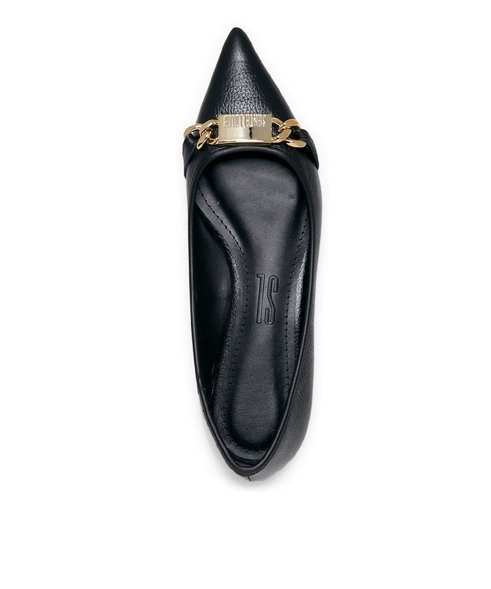 Sapatilha Santa Lolla Preto Placa Dourada Bico Fino