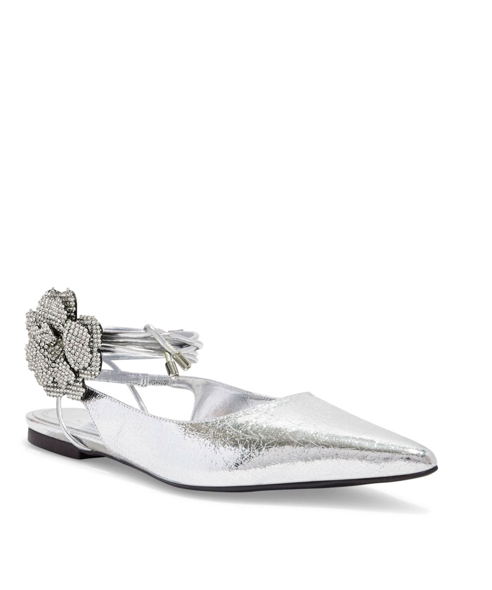 Sapatilha Slingback Santa Lolla Prata Flor Bico Fino