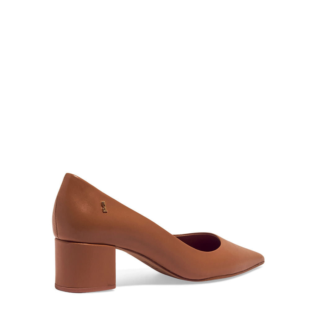 Scarpin Caramelo Santa Lolla Salto Bloco Bico Fino