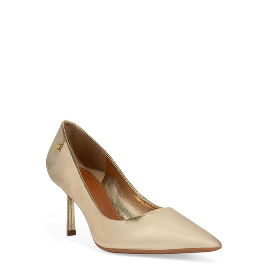 Scarpin Dourado Couro Metalizado Santa Lolla Salto Médio