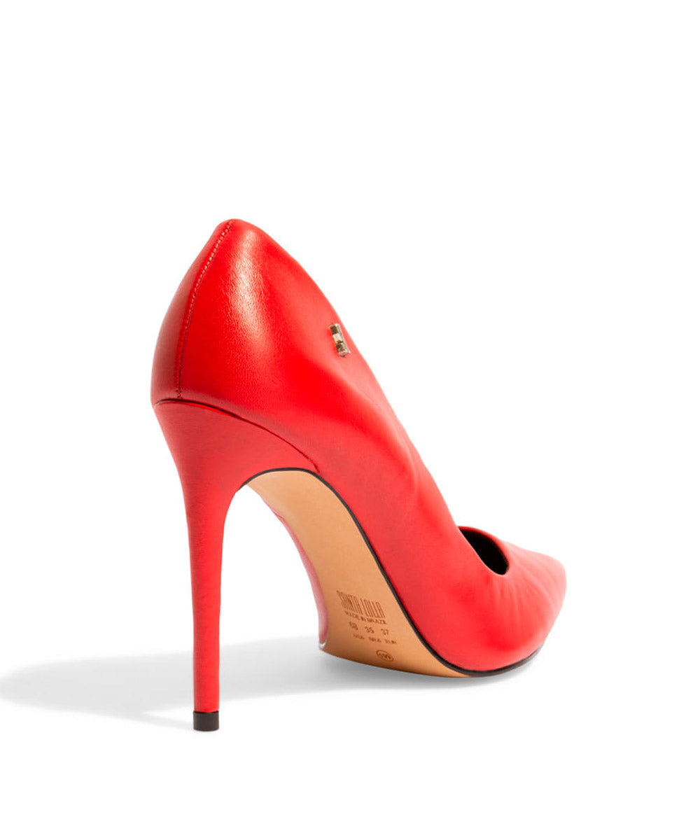 Scarpin Santa Lolla Couro Bico Fino Vermelho Salto Alto
