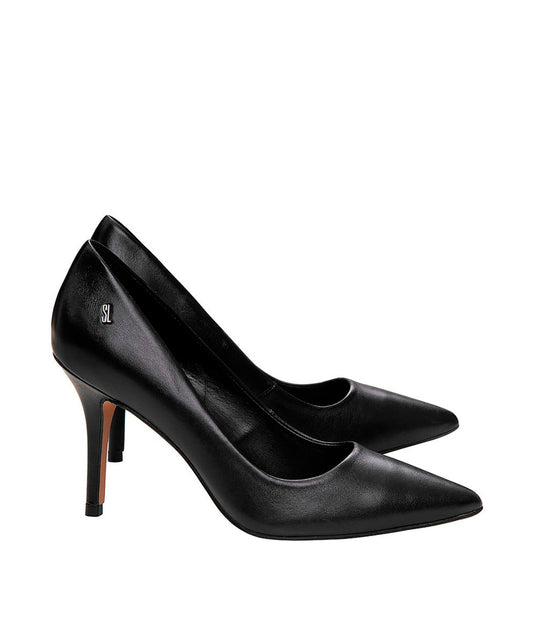 Scarpin Santa Lolla Preto Couro Salto Alto