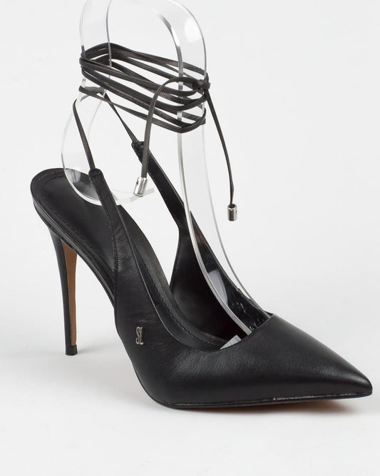 Scarpin Santa Lolla Preto Salto Alto Fino Amarração