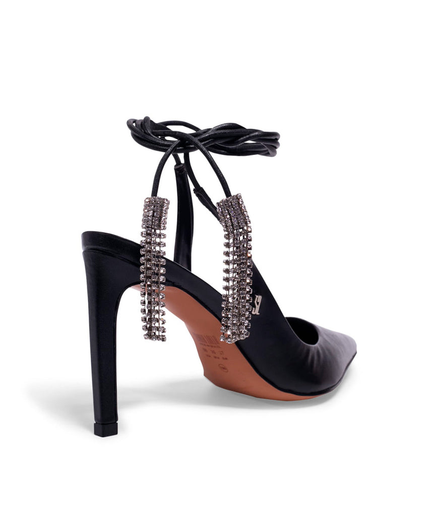 Scarpin Santa Lolla Preto Strass Salto Alto Amarração