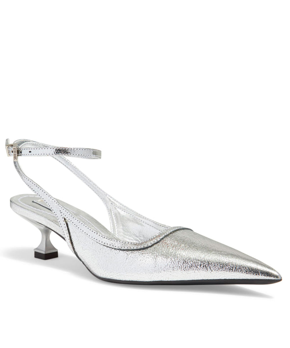 Scarpin Santa Lolla Slingback Prata Metalizado Bico Fino