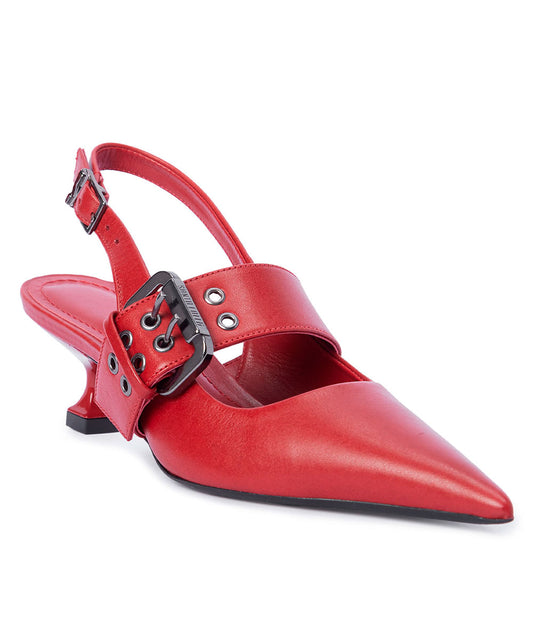 Scarpin Santa Lolla Vermelho Rubi Transpassada Salto Baixo