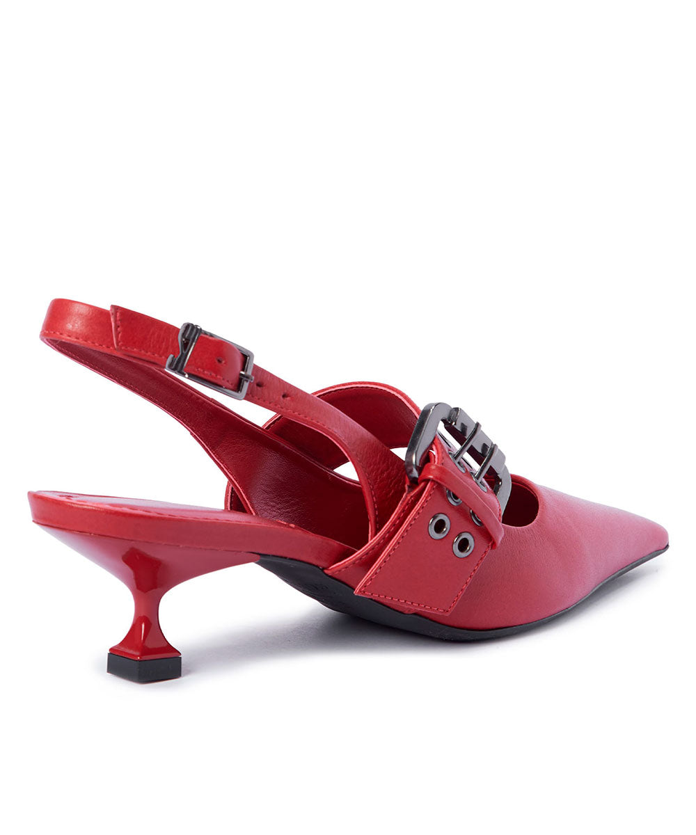 Scarpin Santa Lolla Vermelho Rubi Transpassada Salto Baixo