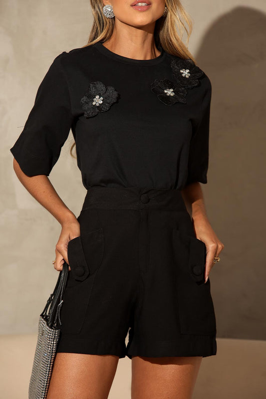 Short Alfaiataria Frysaide Preto Botão Forrado