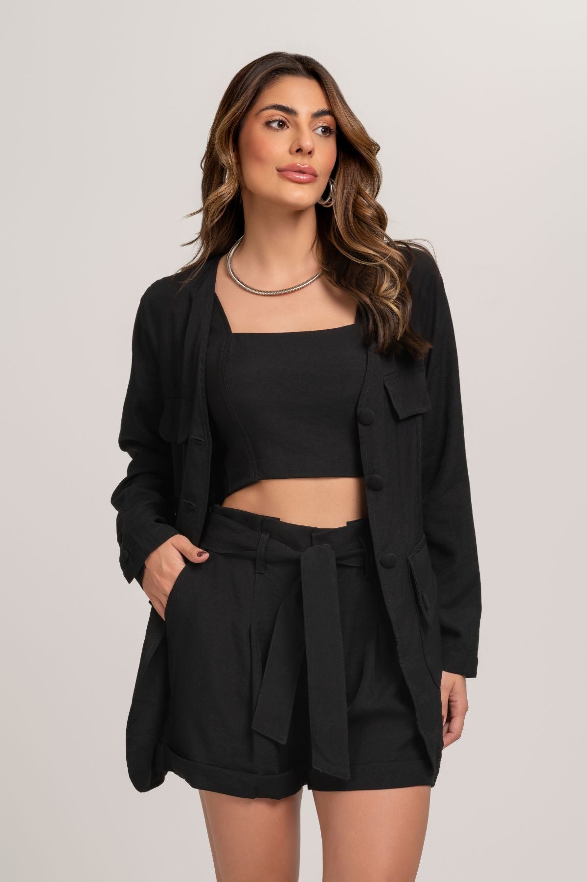 Short De Alfaiataria Com Faixa Preto Frysaide