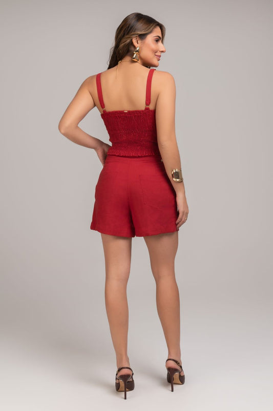 Short De Linho Com Fivela Vermelho Frysaide