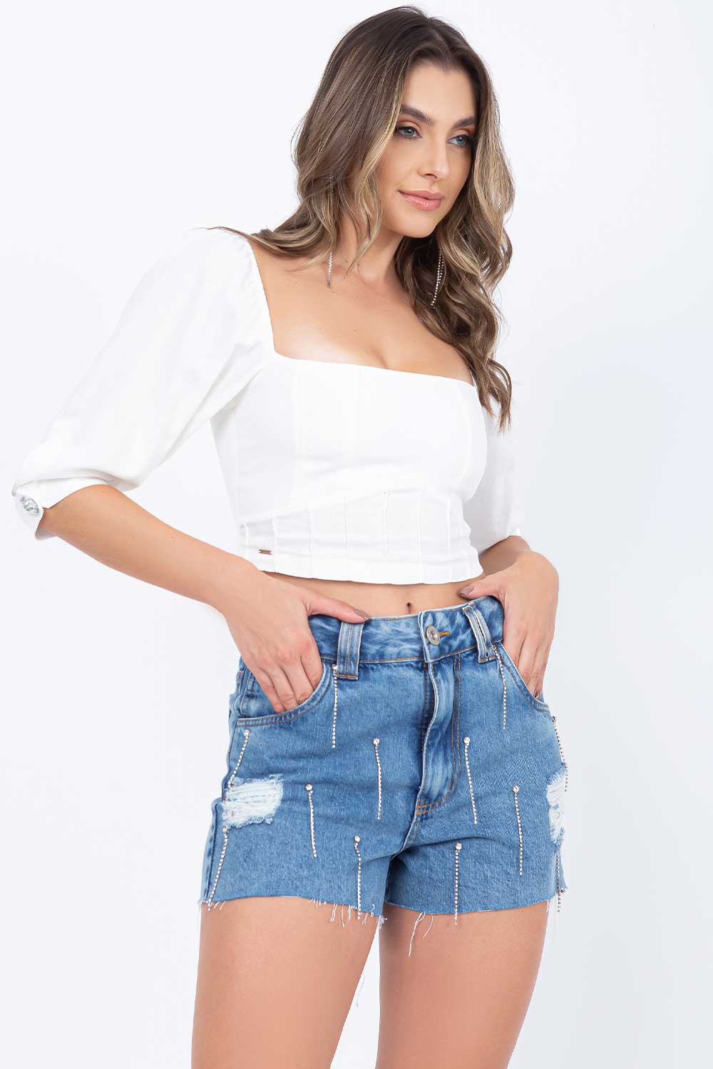 Short Jeans Franja Strass