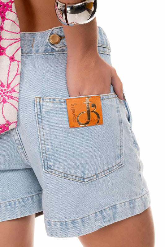 Short Jeans Frysaide Cós Alto Botões