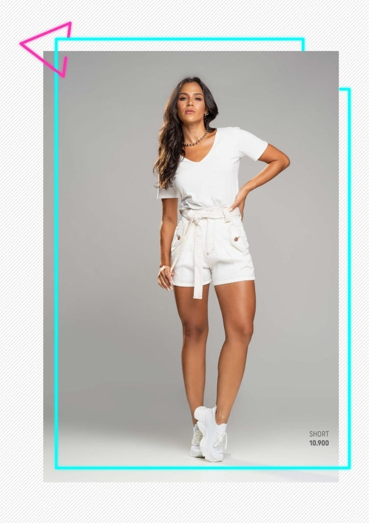 Short Lottus Jeans Off White Pesponto