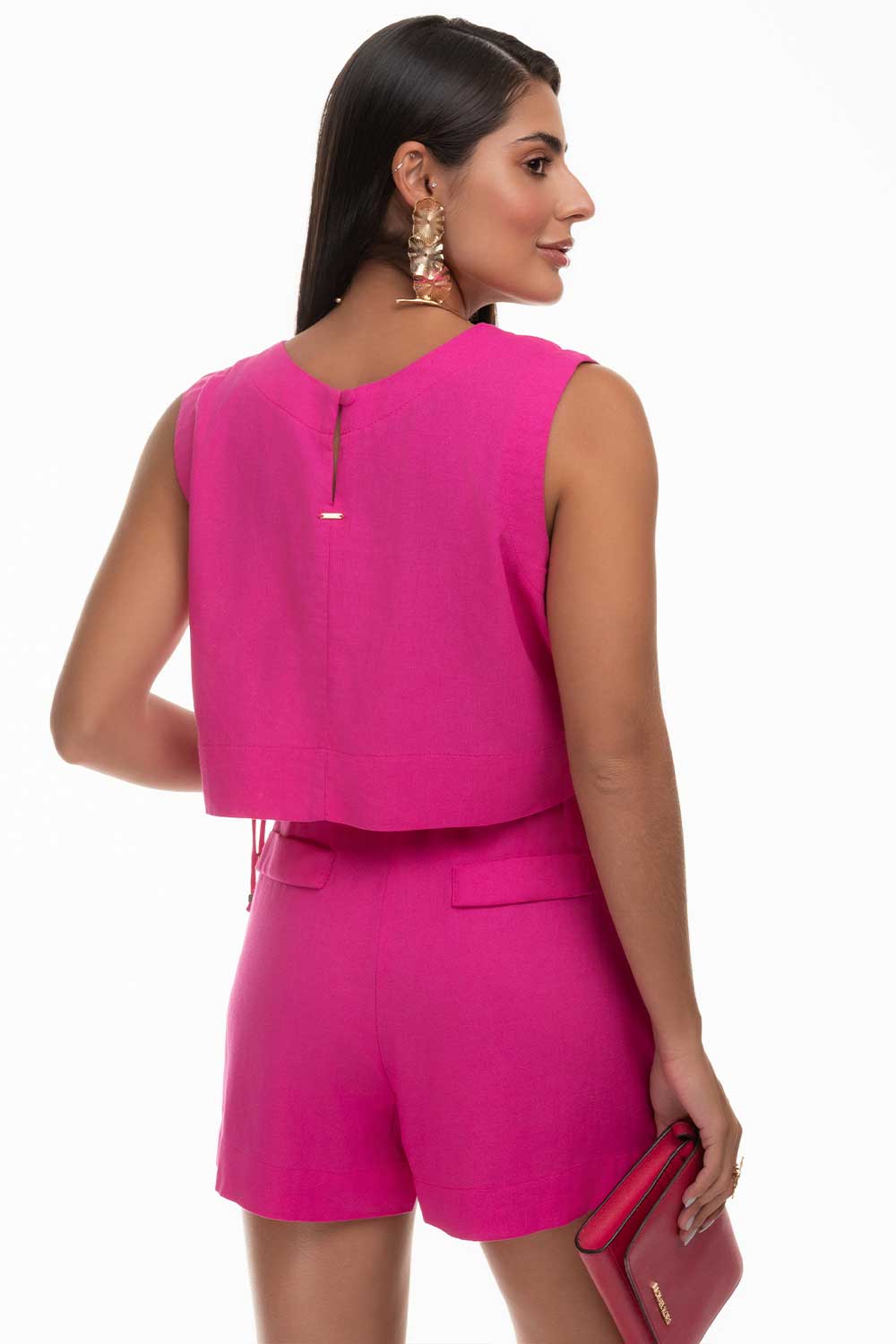 Short Rosa Linho Amarração Frysaide