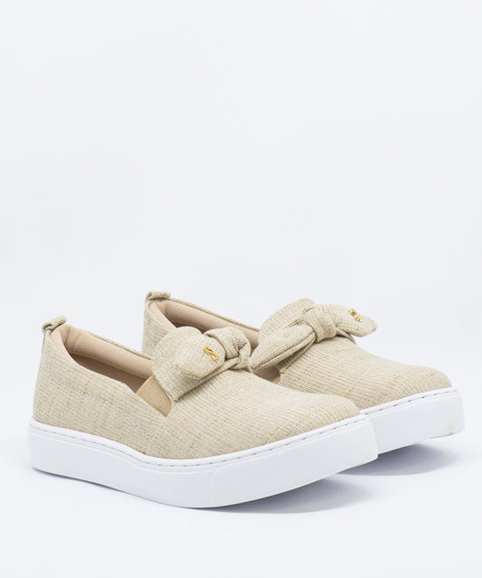 Slip On Santa Lolla Linho Natural Laço Sola Baixa