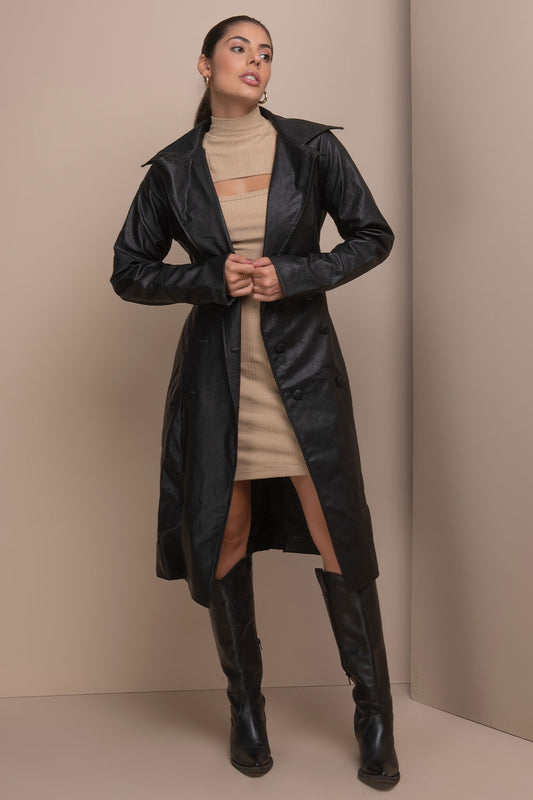 Sobretudo Preto Couro Frysaide