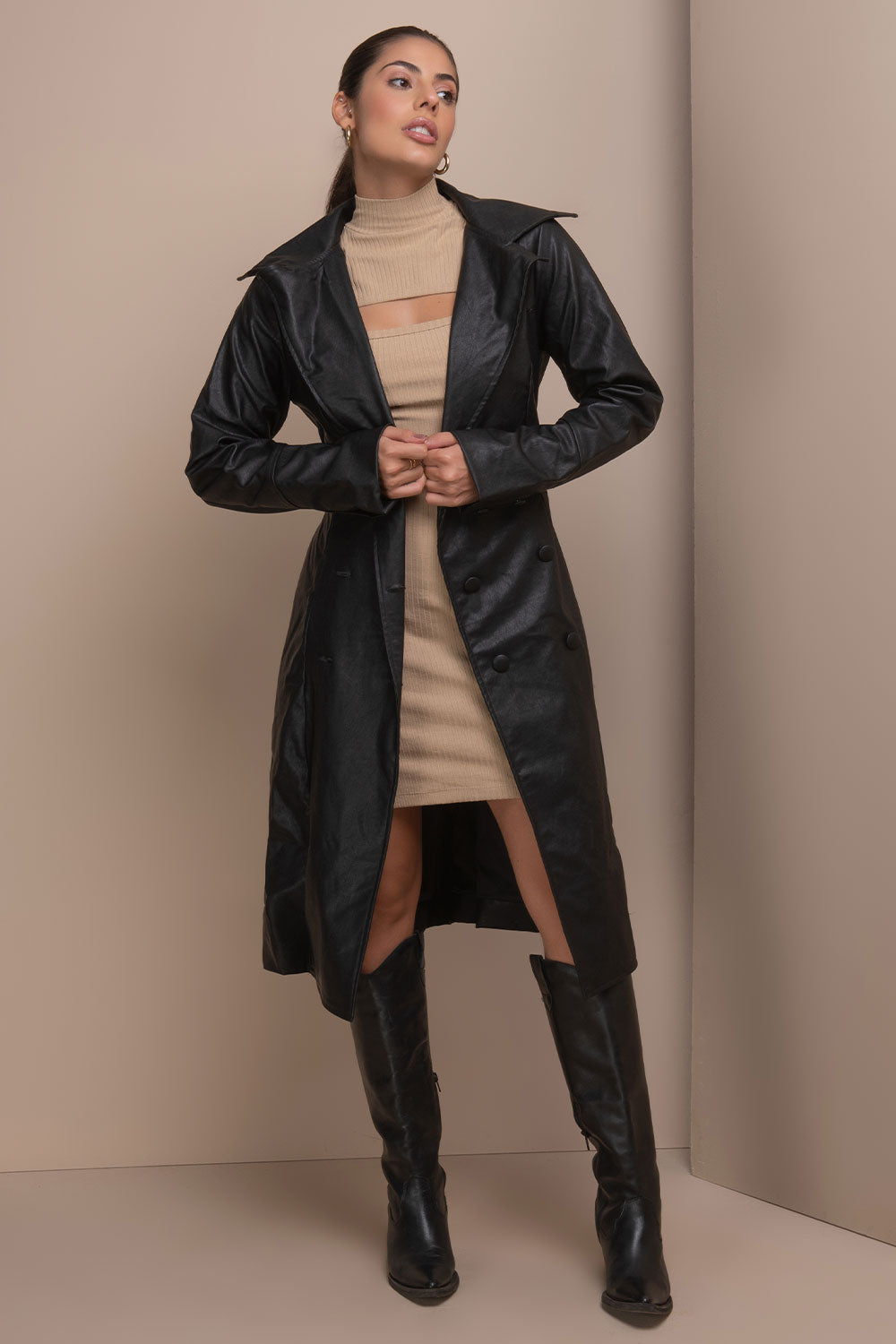 Sobretudo Preto Couro Frysaide