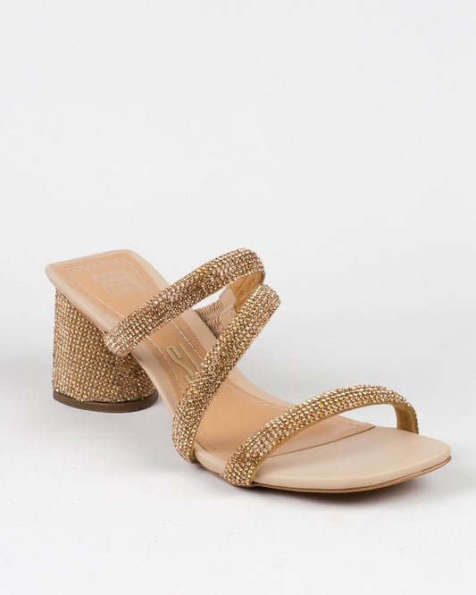 Tamanco Santa Lolla Bege Strass Salto Grosso Médio