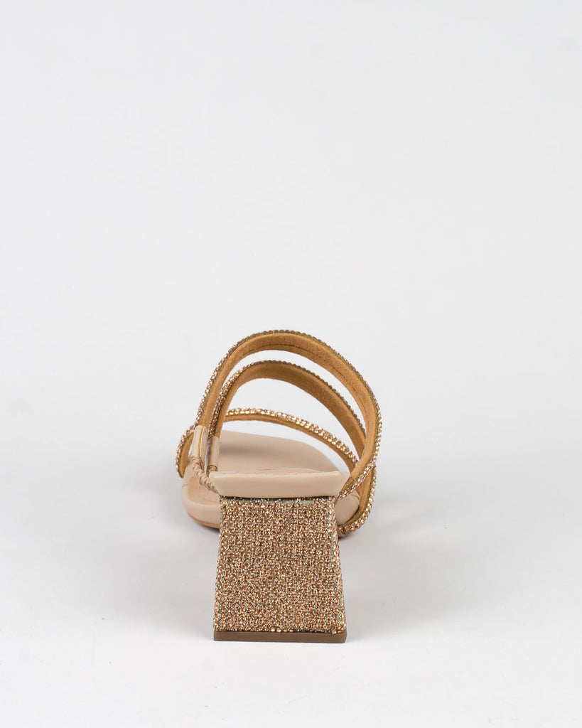 Tamanco Santa Lolla Bege Strass Salto Grosso Médio