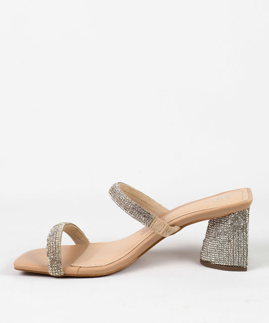 Tamanco Santa Lolla Nude Strass Salto Grosso