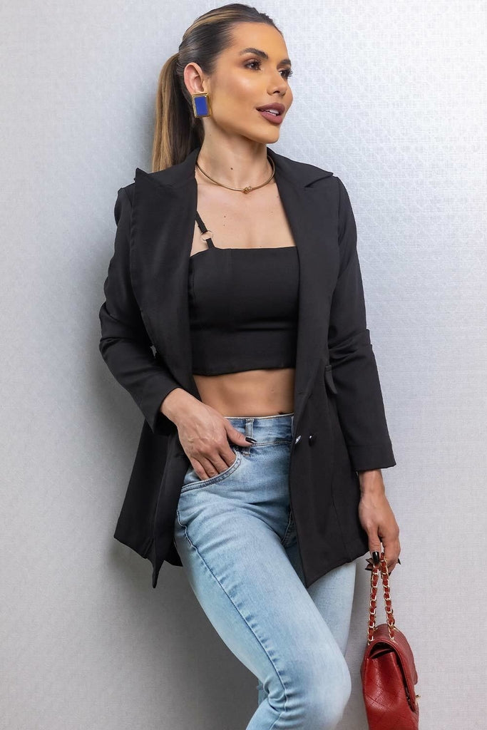 Top Cropped Preto Recortes Frysaide