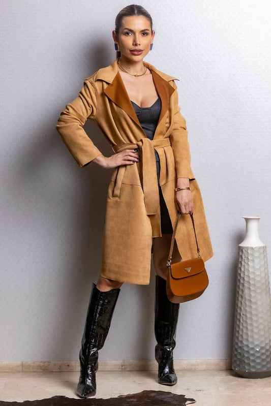 Trench Coat Bege Suede Faixa Frysaide