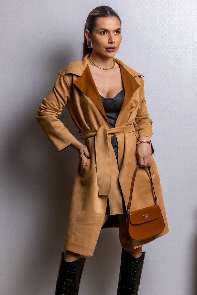 Trench Coat Bege Suede Faixa Frysaide