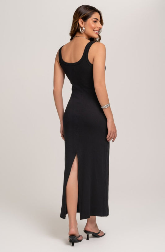 Vestido Canelado Decote U Preto Frysaide