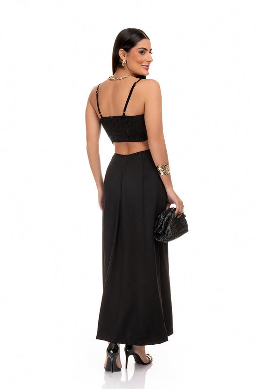 Vestido De Alfaiataria Com Abertura Frontal Preto Frysaide