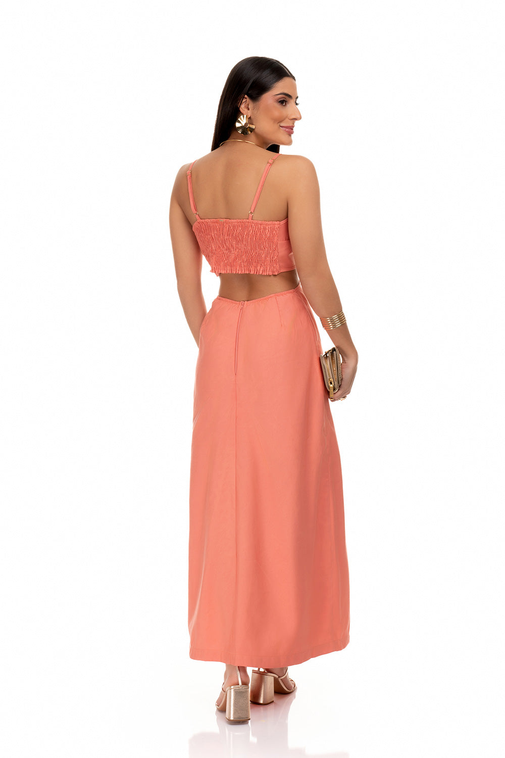 Vestido De Alfaiataria Com Abertura Frontal Salmon Frysaide