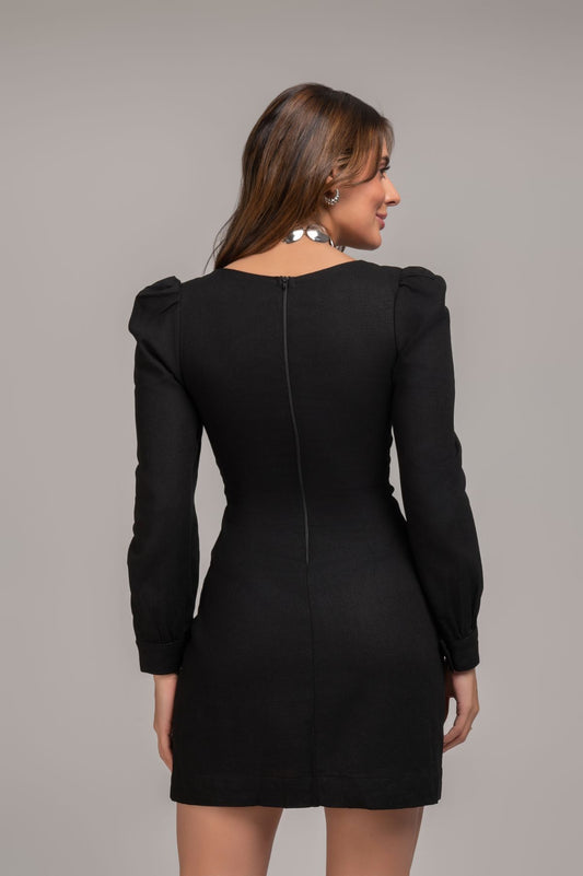 Vestido De Linho Com Recortes Preto Frysaide