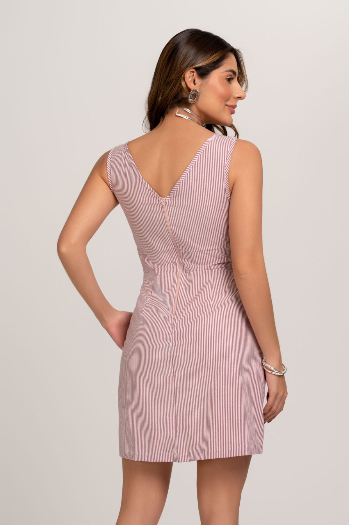 Vestido De Tricoline Com Listras Vermelho Frysaide