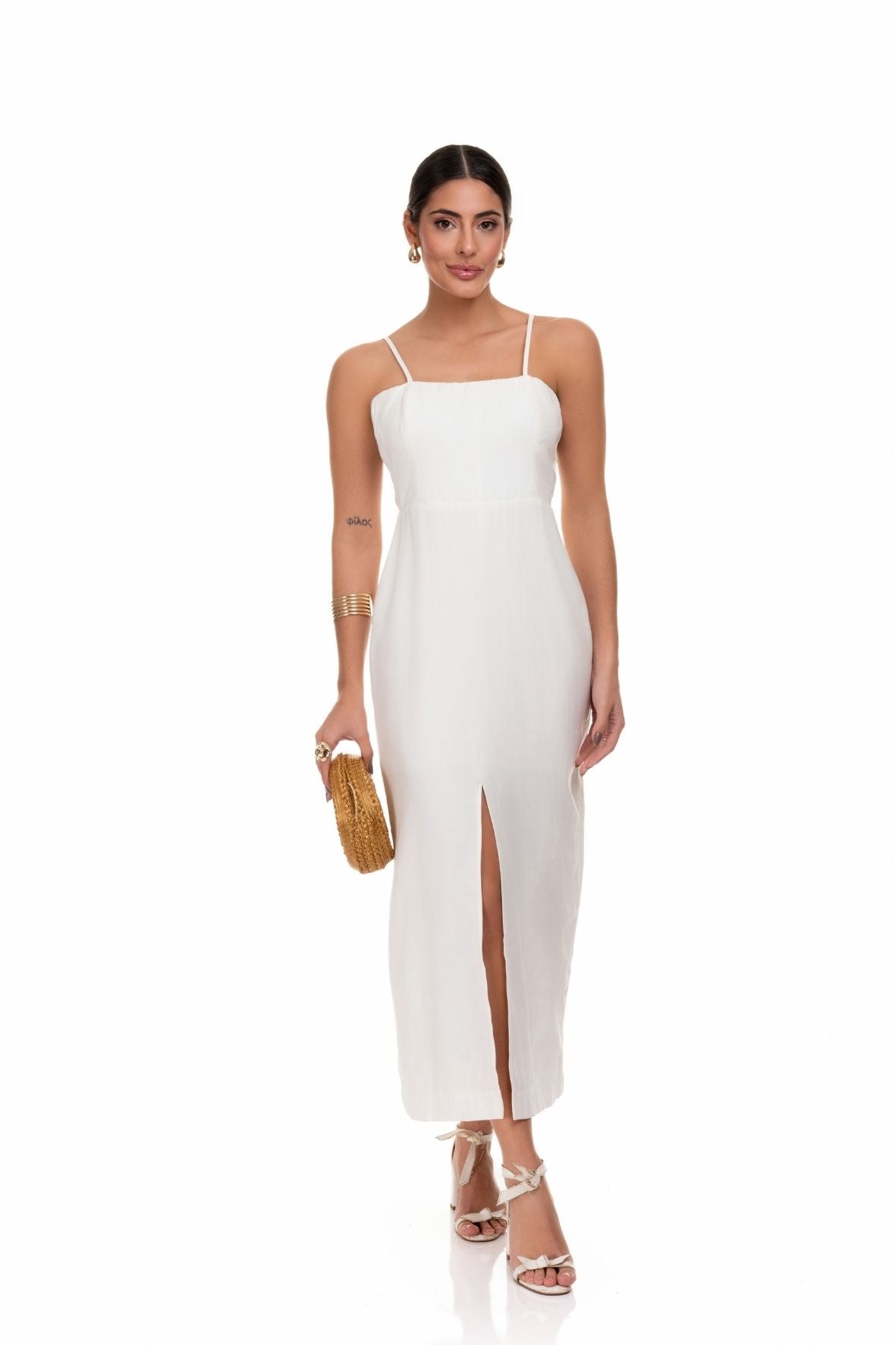 Vestido Frysaide Midi Fenda Off White