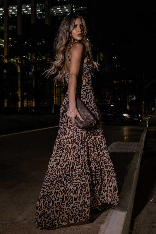 Vestido Longo Estampado Onça Frysaide