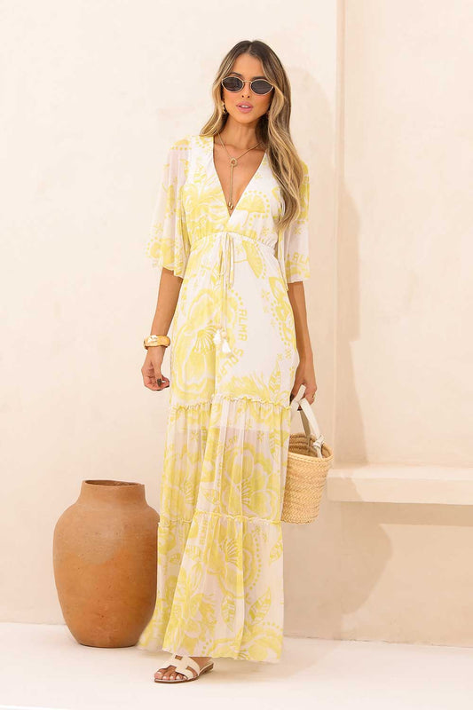 Vestido Longo Estampado Tule Frysaide