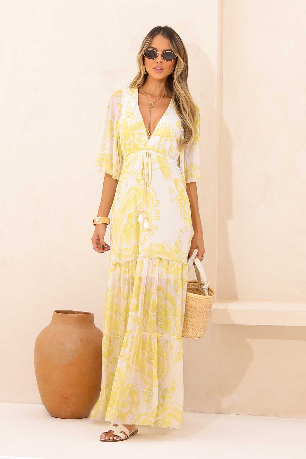 Vestido Longo Estampado Tule Frysaide