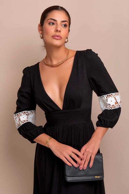 Vestido Longo Preto Guipir Frysaide