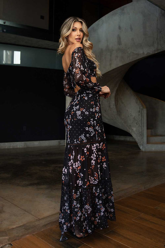 Vestido Longo Recorte Estampado Frysaide