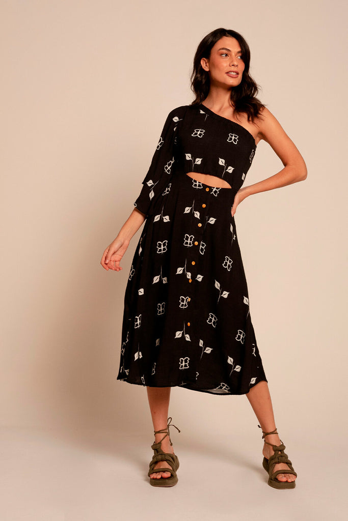 Vestido Midi Estampa Sonho De Borboleta Flô Maria