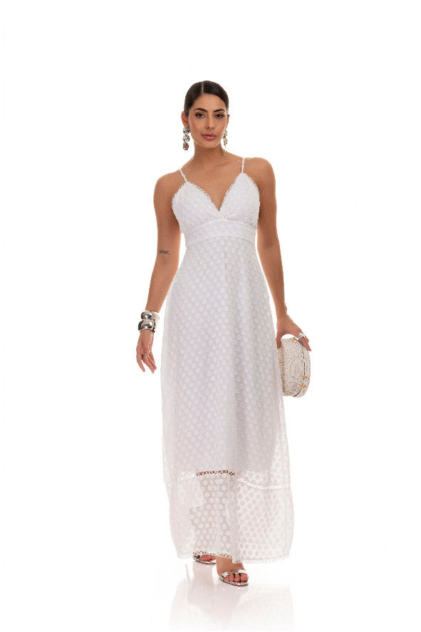 Vestido Midi Frysaide Poá Branco